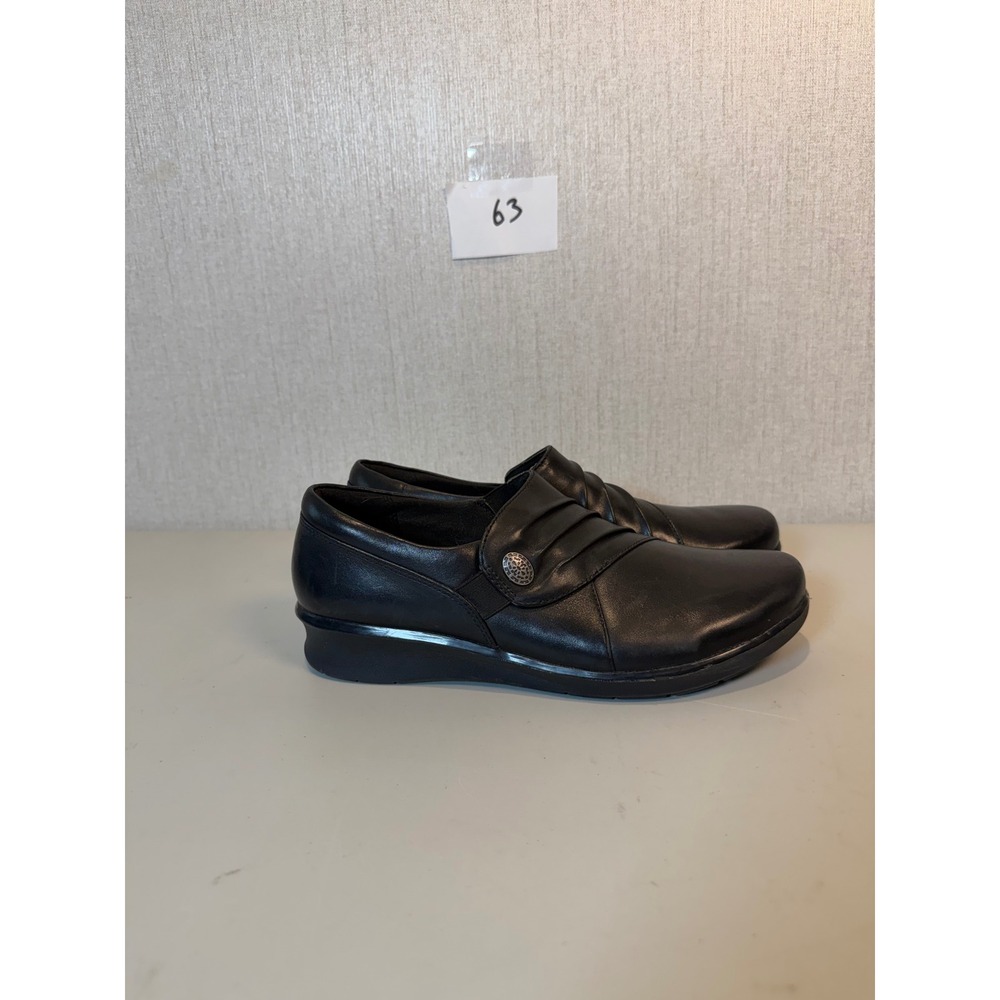 Clarks Collection Ultimate Comfort Black Leather Pleated Button Loafers 8.5 M